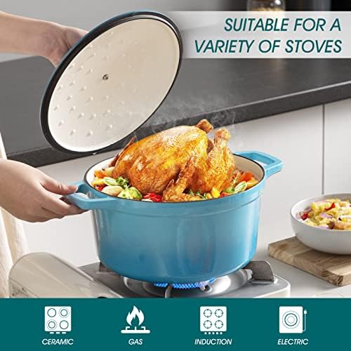 vancasso 6 Qt Round Enameled Cast Iron Dutch Oven with Lid & Handles, Blue - Image 3