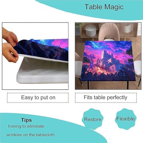 Elastic Tablecloth Square, Medieval Fantasy Pattern Printed on Polyester Square Table Cover Fitted, Perfect for Breakfasts Tea Gatherings, Fit for 30" x 30" Square Tables - Image 3