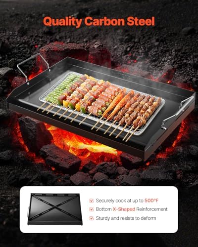 VEVOR Carbon Steel Griddle, 24x16 inch Universal Flat Top Rectangular Plate, Gas Grill Griddle for BBQ Grill, Teppanyaki, Portable Family Cookware with Handle, for Camping Tailgating Party - Image 2