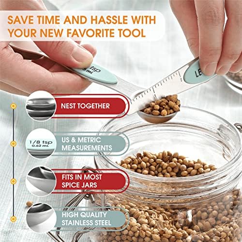Spring Chef Stainless Steel 8 Magnetic Measuring Spoons Set, 2 Pack, Mint - Image 5