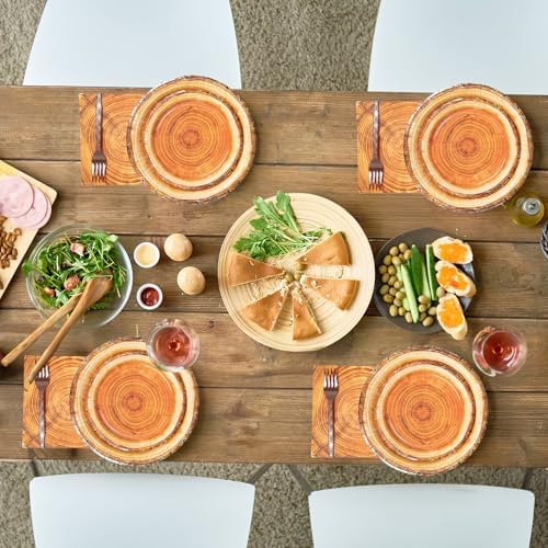 96Pcs Rustic Wood Grain Slice Paper Tableware Set for 24 Guests - Image 2