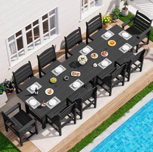 SERWALL HDPE Outdoor Dining Furniture, Outdoor Dining Set for 10, Black by SERWALL