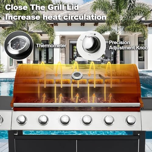 Upgraded 6 Burner 60000 BTU Propane Gas Grill with Side Burner - Image 6