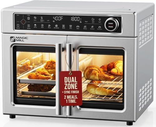 Magic Mill Ultra-Premium Air Fryer Toaster Oven Combo With Independent Dual-Zone Technology, Extra Large 32QT French Door Stainless Steel Convection Oven, Next-Gen Patent Technology, 13 accessories by magicmill