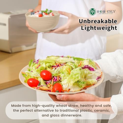 Homienly Premium Wheat Straw Dinnerware Sets, Lightweight & Unbreakable Plates and Bowls Sets,Cups,Service for 4,Dishwasher and Microwave Safe 16 PCS Dish Sets for Home，Camping- Beige - Image 5