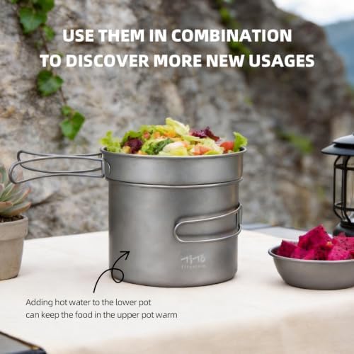 TiTo Titanium Pot and Pan 1200ml Camping Cookware Set with Folding Handle - Image 6