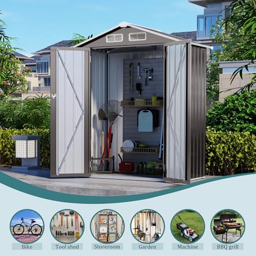 5x3x6FT Outdoor Storage Shed, Galvanized Steel Garden Shed with Lockable Door & Window, Waterproof Metal Tool Storage for Garden, Backyard, Patio, Lawn(Peak Roof) - Image 5