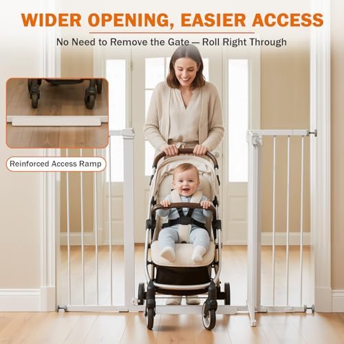 Mumeasy 36" Extra Tall Baby Gate for Stairs, 29.7-51" Wide Dog Gates Indoor for Doorways with Easy Walk Thru, Auto Close Pet Safety Gate for House, Pressure Mounted Metal Child Gate with Door, White - Image 4