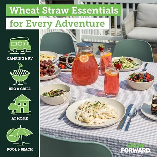 Grow Forward 24-piece Premium Wheat Straw Dinnerware Sets for 8 - Unbreakable Dishwasher & Microwave Safe Plastic Plates and Bowls Sets - Patio, Outdoors, RV, Camping Dishes - Sahara - Image 2