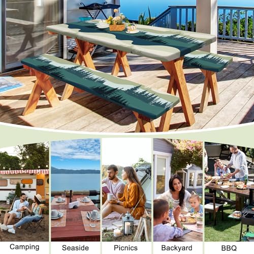 Picnic Table and Bench Cover Set, Waterproof Fitted Elastic Cloth - Image 6