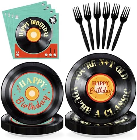 96Pcs Vinyl Record Birthday Party Decorations for Men Women, Serves 24 by Greencian