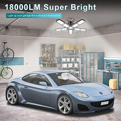 Nexillumi 2-Pack Led Garage Light 180W, 36000LM Garage Lights Ceiling LED with E26/E27 Medium Base, 6000K Deformable LED Shop Lights with 10+1 Adjustable Panels for Garage, Workshop, Attic, Basemen - Image 3