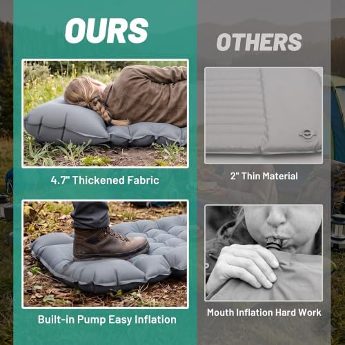 Overmont Ultralight Camping Sleeping Pad with Pillow, Built-in Foot Pump - Image 6