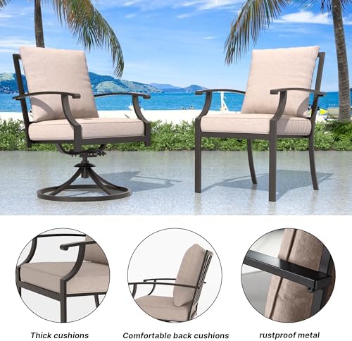 5 Pieces Outdoor Patio Furniture Set with 48" 55000 BTU Round Propane Fire Pit Table,Patio Dining Set Outdoor Conversation Sets 4 Swivel Chairs for Deck,Backyard and Garden,Brown - Image 3