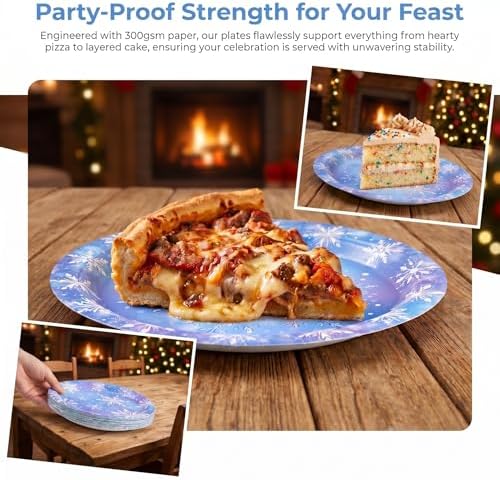 144 Pcs Frozen Tableware Set for 24 Guests, Heavy-Duty 7" & 9" Paper Plates, Cups, 2-Ply 13" Napkins & Plastic Forks, Disposable Winter Snowflake Party Supplies for Christmas Holiday Party - Image 5