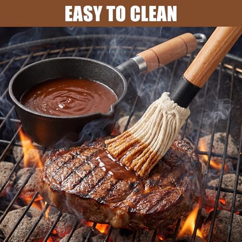 12 Pcs BBQ Mop Brush and Cast Iron Sauce Pot Set for Grilling - Image 4