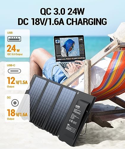 BLAVOR 30W Foldable Solar Panel Outdoor Charger, USB-A QC3.0 24W USB-C DC - Image 4