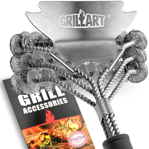 Grill Brush and Scraper Bristle Free – Safe BBQ Brush for Grill – 18'' Stainless Grill Grate Cleaner - Safe Grill Accessories for Porcelain/Weber Gas/Charcoal Grill – Gifts for Grill Wizard by GRILLART