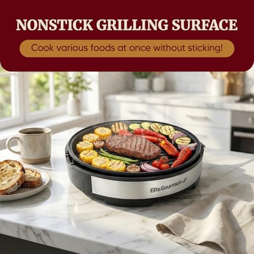 Elite Gourmet EMG6505G Indoor Electric BBQ Grill, Non-Stick, 12" - Image 3