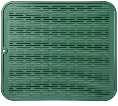 MicoYang Silicone Dish Drying Mat for Multiple Usage,Easy clean,Eco-friendly,Heat-resistant Silicone Mat for Kitchen Counter or Sink,Refrigerator or Drawer Liner Green XL 18 inches x 16 inches by MicoYang