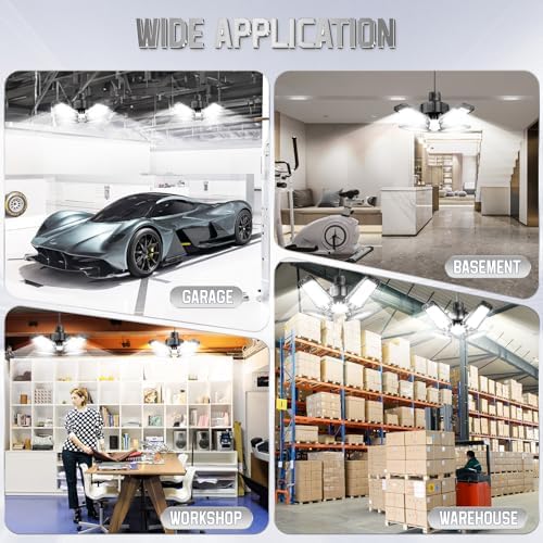 Garage Lights 4 Pack 120W, 12000LM LED Garage Lights with 4+1 Deformable Panels 6500K Screw in LED Shop Lighting for Workshop, Basement Support E26/E27 - Image 5