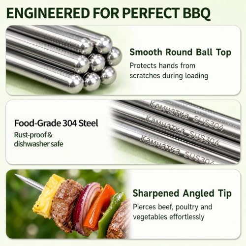 Kabob Skewers,13.5 Inch 304 Stainless Steel Round Sticks,30 Pack - Image 3