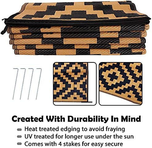 SAND MINE Reversible Mats, Plastic Straw Rug, Modern Area Rug, Large Floor Mat and Rug for Outdoors, RV, Patio, Backyard, Deck, Picnic, Beach, Trailer, Camping, Black & Brown, 9' x 12' - Image 4