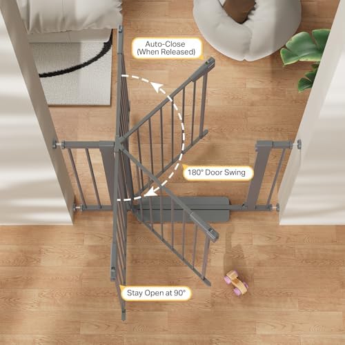 Cumbor 30-40.6 in Baby Gate for Stairs and Doorways, Dog Gate Cool Gray - Image 4
