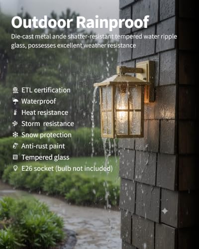 KDG Gold Outdoor Waterproof Modern Patio Wall Light Fixtures Set of 2 - Image 2