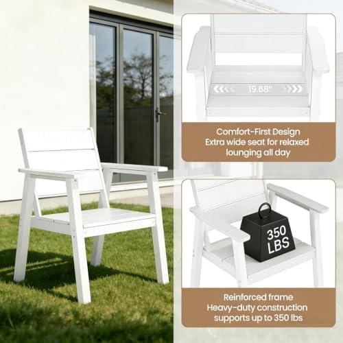 Outdoor Dining Chairs Set of 2,HDPE Patio Chairs with Wide Seat,Ergonomic Design Outdoor Furniture for Porch,Backyard,Deck,White - Image 4