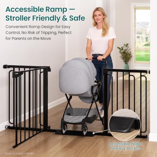Cumbor Extra Wide Baby Gate, 36.6-69" Walk-Through Dog Gate Black - Image 5