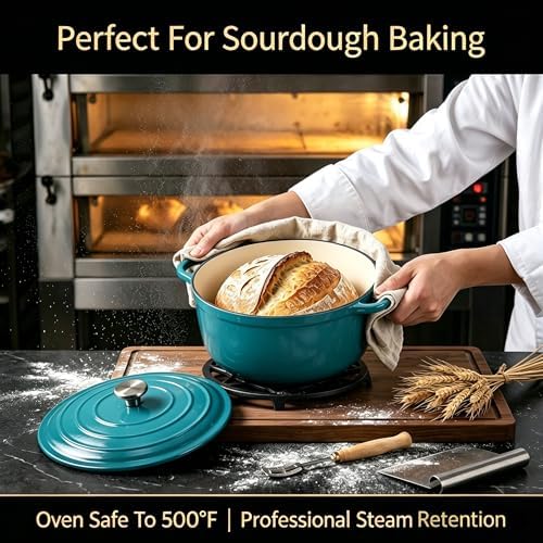 QuliMetal Enameled Cast Iron Cookware Set, 4-Piece Pots and Pans Set with Lids, 10.25" Skillet, 2QT Saucepan, 2.8QT & 4.8QT Dutch Ovens, Oven Safe to 500°F, All Stovetops Compatible - Teal - Image 3