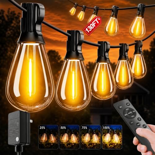 Likesky 130FT LED Outdoor String Lights with Remote Waterproof Patio Lights with Shatterproof S11 Bulbs, Dimmable Outside Hanging Light Connectable for Porch Backyard Yard Garden Decor 2700K by Unknown