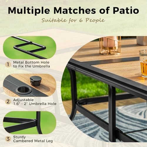 MIXPATIO Outdoor Dining Table for 6, Metal Table w/Umbrella Hole - Image 7