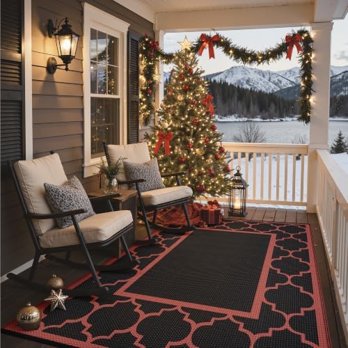 GENIMO Outdoor Rug, Waterproof Plastic Rugs for Patio, 6'x9' Black Red - Image 4
