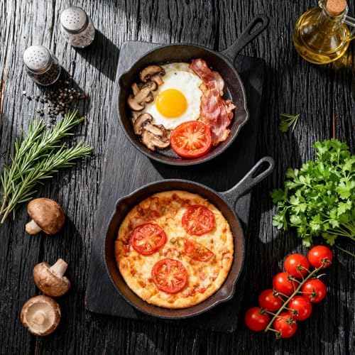 Vesici 2 Pcs Cast Iron Skillet Frying Pans with Drip-spouts Circle Non-stick Frying Skillet Omelette Pan Safe Healthy Cookware for Home Barbecue Kitchen Party Restaurant Catering Service (7.9 Inch) - Image 2