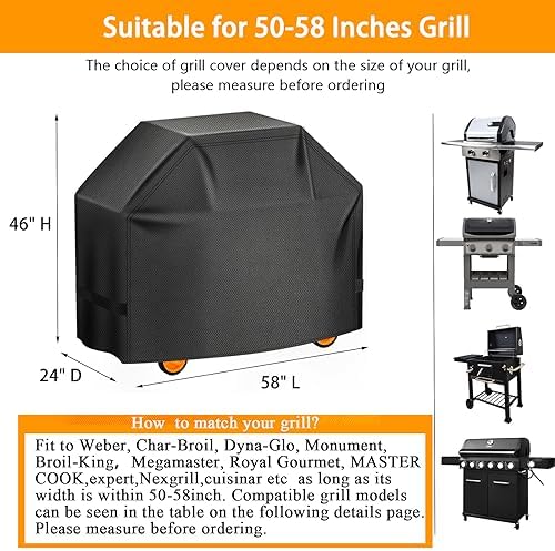 Aoretic Grill Cover, 58inch 600D 4.6LB Heavy Duty BBQ Gas Grill Cover for Outdoor Grill, Charbroil Grill Cover Barbecue Waterproof, Anti-UV for Weber Char-Broil Monument, Dyna-glo Nexgrill (SKZ) - Image 2