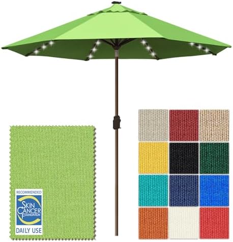 EliteShade USA 10-Year-Non-Fading 10ft Market Patio Umbrella, Commercial Grade Table Sun Umbrella with 80 Solar LED Lights, Crank Open, Windproof & UPF 50+ UV Protection for Garden, Deck, Pool, Backyard, Macaw Green by EliteShade
