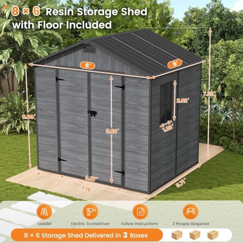 UDPATIO Resin Storage Shed 8x6 FT, Plastic Outdoor Storage Shed for Patio - Image 2