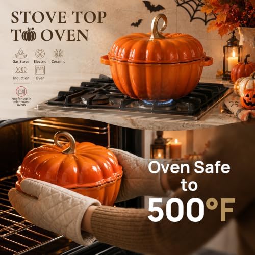 Overmont Pumpkin Enameled Cast Iron Dutch Oven with Lid,4.5 QT,Orange - Image 4