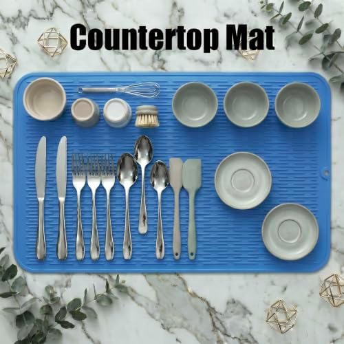 MicoYang Silicone Dish Drying Mat for Multiple Usage,Easy clean,Eco-friendly,Heat-resistant Silicone Mat for Kitchen Counter or Sink,Refrigerator or Drawer Liner Lichen BlueL 5XL 36inches x 18inches - Image 3