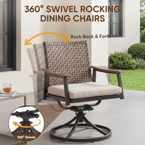 NATURAL EXPRESSIONS 7 Piece Patio Dining Set, Wicker Swivel Rocking Chairs - Image 4