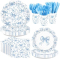 168 Pcs Blue Bow Floral Scalloped Party Decorations,Serves 24 by Greencian