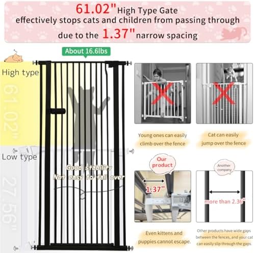 Lumizone Extra Tall Cat Gate 61.02" High 26.18"-29.91" Wide Pet Gate Black - Image 4