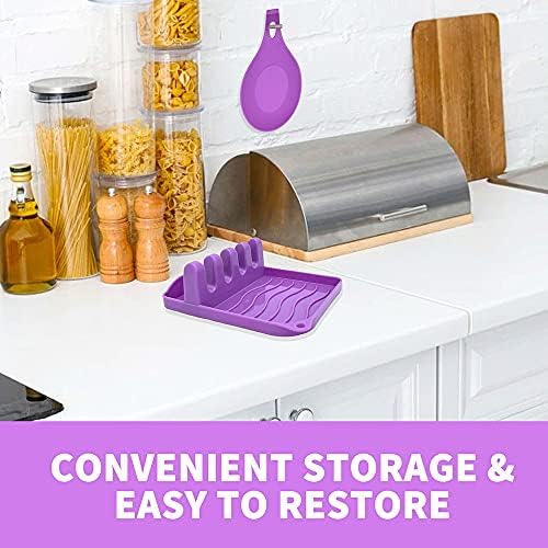 2 Pack Multiple Utensil Spoon Rest with Drip Pad Non-Slip Heat Resistant Kitchen and Grill Spoon Holder for Spatula, Ladle, Tongs, Kitchen Gadgets, and Cooking Accessories (Noble Purple) - Image 7