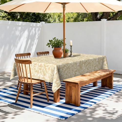 LVTXIII Rectangle Outdoor Tablecloth with Umbrella Hole and Zipper, Water-Repellent 60 x 84 Inch Patio Table Cover for Picnic, Garden, Backyard Dining, Tropical Leaf Oat - Image 2
