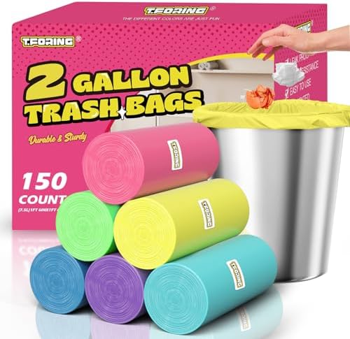 Small 2 Gallon Trash Bags Unscented, 0.78 Mil, Colored, 150 Count by TFORING%C2%AE