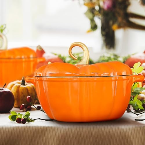 Flavehc Pumpkin Dutch Oven Pot with Lid 3.8 Qt, Enameled Cast Iron, Halloween Decor - Image 7