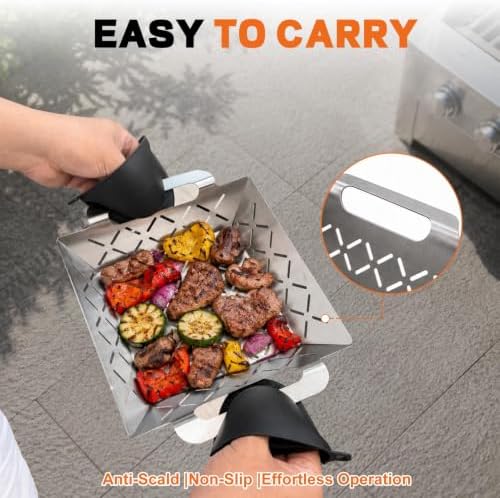 3 PSC Grill Baskets for Outdoor Grill, Stainless Steel Vegetable Basket Set - Image 6