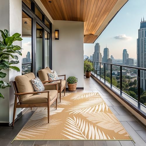 GENIMO Outdoor Rug, Waterproof Plastic Rugs for Patio, 6'x9' Brown Beige - Image 4